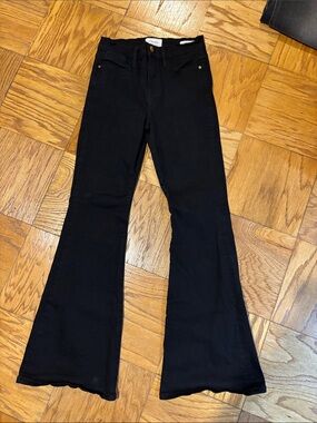 Petite Frame Denim Black Flare Jeans